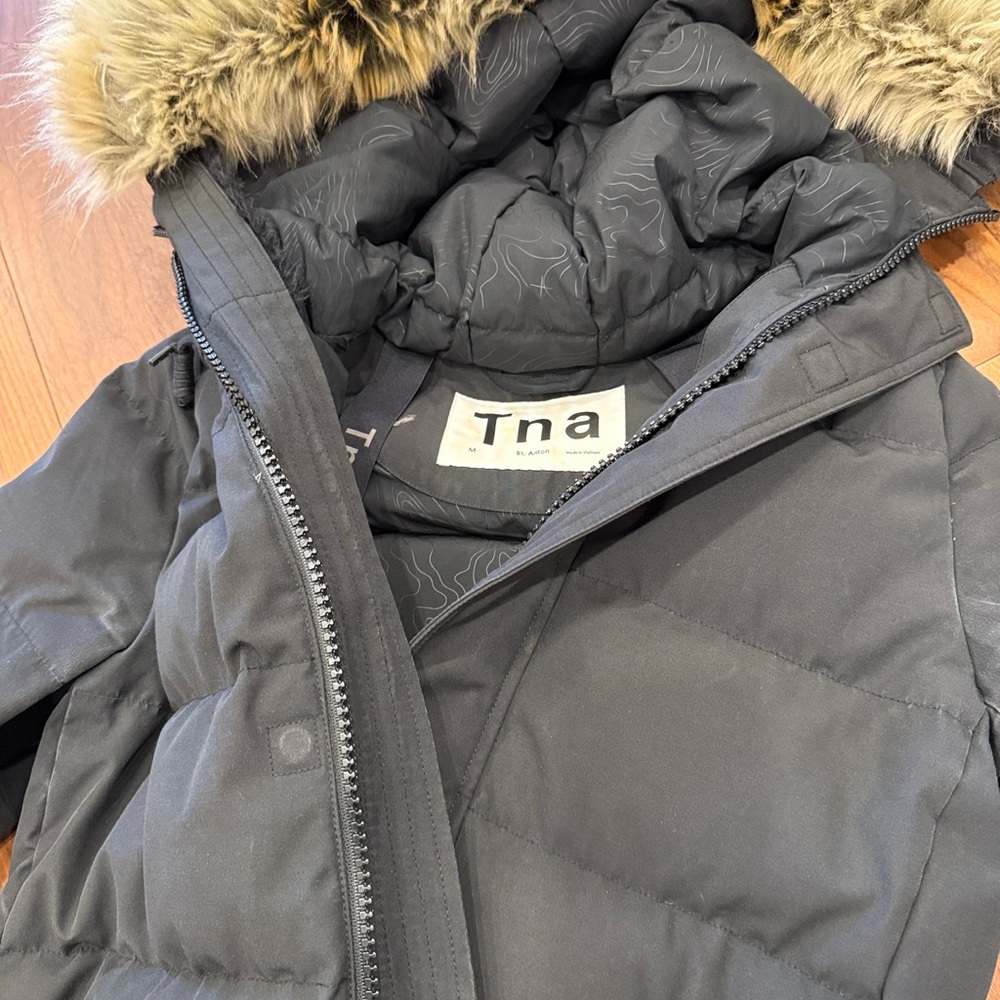 TNA St Anton Black Puffer Jacket with Faux Fur Hood - Picture 9 of 16